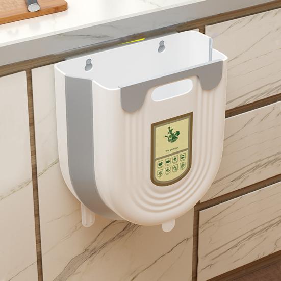 Trash Can Wall-mounted Foldable Space-Saving with Buckle Cabinet Door Wall Hanging Storage Basket Home Supply