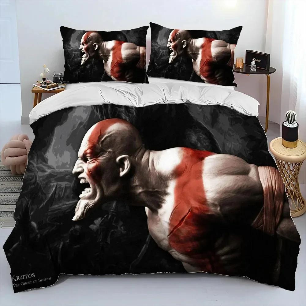3D Игра God of War Геймеры Кратос Комплект постельного белья Печать С наволочкой Пододеяльник Мягкий Односпальный Двуспальный Queen Super King Size