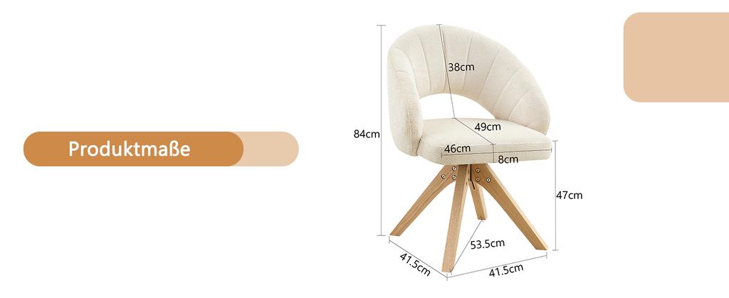 Set of 2 light-luxury retro swivel chairs. White structured fabric, solid wood legs, 360 degrees quiet swivel