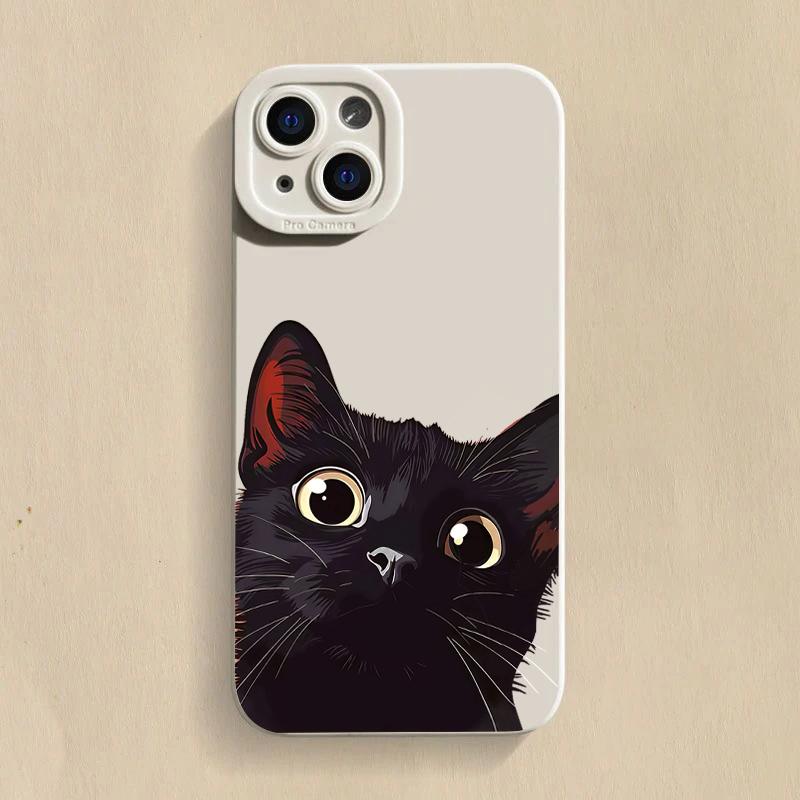 Милый Чехол Для Телефона Из Силикона С Рисунком Черной Кошки Для iPhone 17 Pro Max 16 15 14 13 12 11 Pro 17 Air 16E XS X XR 7 8 15 Plus Мягкая Крышка