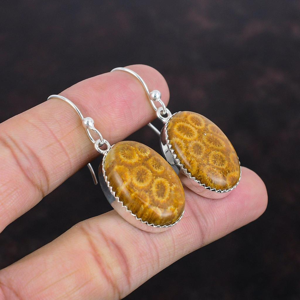 Fossil Coral Earring 925 Sterling Silver Earring Elegant Jewelry Genuine Gemstone Earring Fossil Coral Jewelry Handmade Earring Wedding Gift