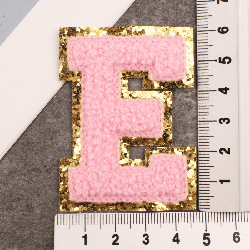 Алфавит, 26 букв, блестки, синель, розовая вышитая аппликация, нашивка для одежды, сумки, куртка, шляпа, декор