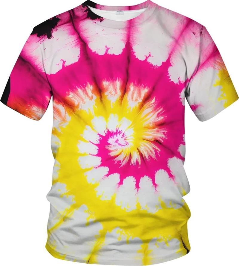 Gradient Tie Dye 3D Printed T-shirt with Fun Spiral Pattern and Comfortable Short Sleeved Tops for Summer Men's Hip-hop Street O-neck Clothing