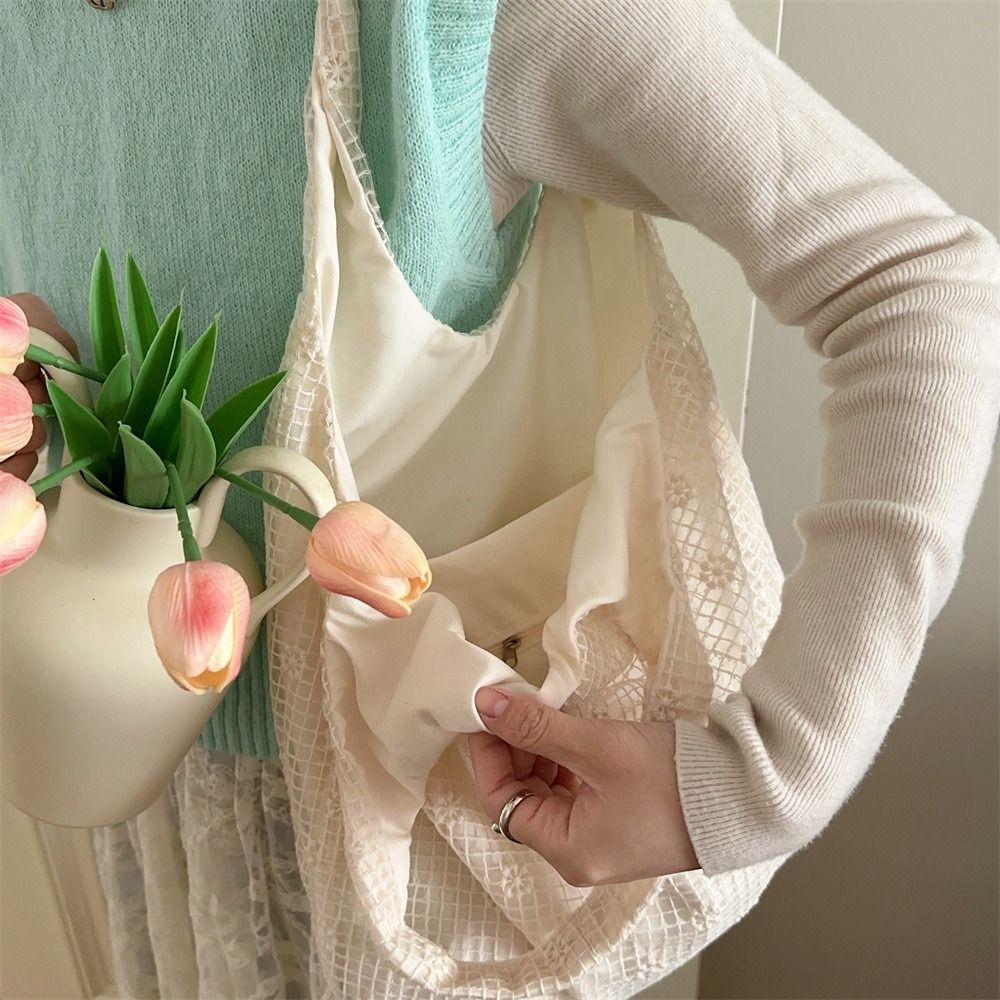 Pastoral Style Daisy Flower Shoulder Bag Nylon Beach Bag Elegant Bohemian Handbag Travel