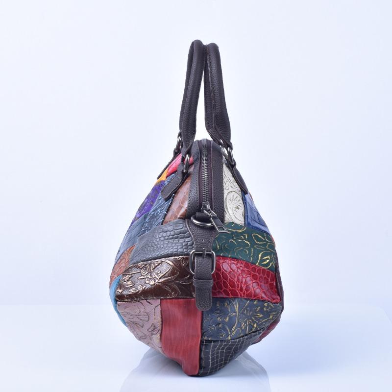 Женская сумка из натуральной кожи в этническом стиле, контрастная цветовая гамма, мягкая сумка через плечо из коровьей кожи для женщин