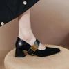 Женская летняя обувь в готическом стиле Мэри Джейн Туфли для женщин 2024 года в японском стиле Лолита Офисные туфли с острым носком и средним каблуком Черные A