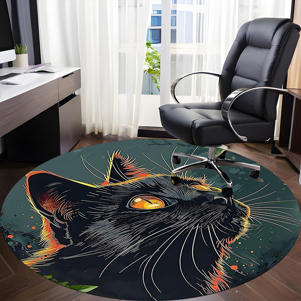 1pc Black Cat Office Round Area Rug, Indoor Mat Suitable ForOffice, Under Office Chairs Bedroom Living Room Home Decor, Room Deco D003