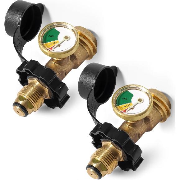100 lb Propane Tank Adapter with Gauge, Universal Fit POL Propane Tank Gauge Converts POL Gas Tank Service Valve to QCC1 / Type 1, Old to New