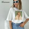 Hirsionsan Trendy Loose Graphic T Shirts for Women 2023 Summer 100% Cotton Short Sleeve Tees Female Casual Soft Streetwear Tops