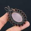 Rose Quartz Gemstone Pure Copper Wire Wrapped Handmade Pendant Jewelry