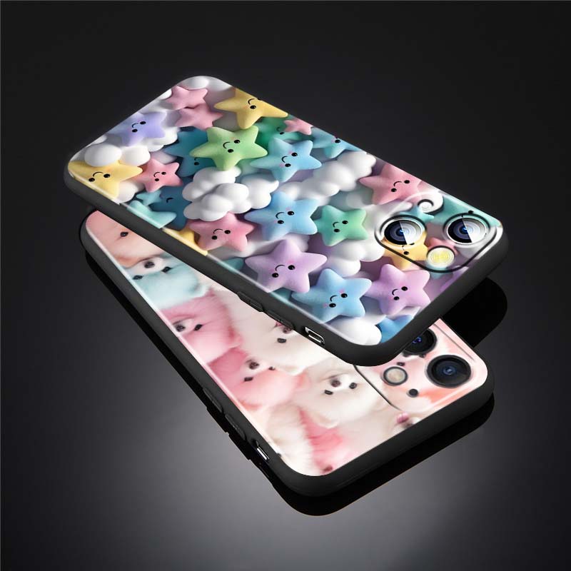 Мультяшные Животные Милый Чехол Для Телефона Для Apple iPhone 17 16 16E 15 14 13 12 11 Pro Max Plus Черный Мягкий Силикон
