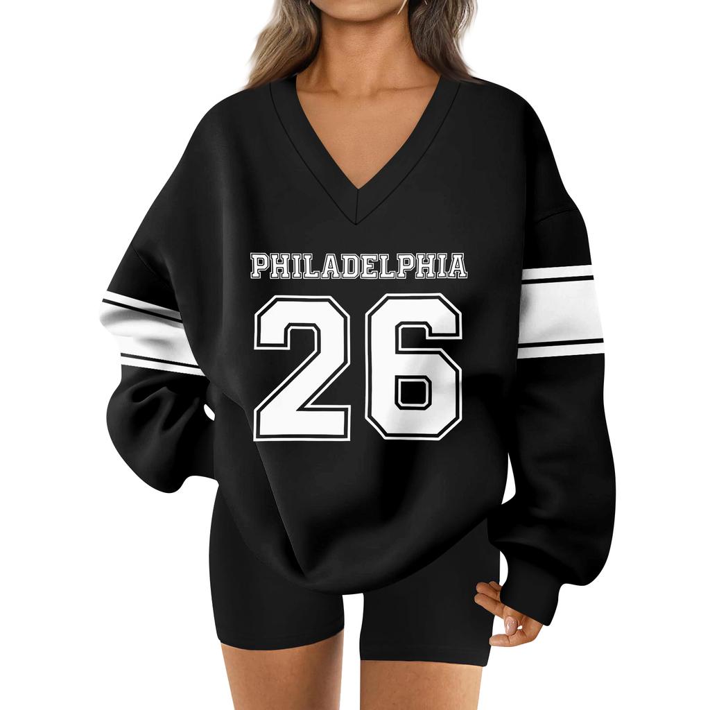 Women's Loose And Comfortable Letter V-neck Sportswear Long-sleeved Sweatshirt Daily Matching Clothes