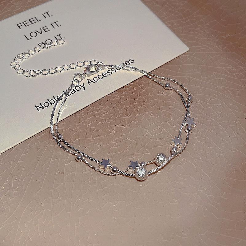 Everyday Double-Layered Star & Pearl Bracelet for Women - Sweet Niche Design