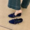 Inner heightening retro single shoes square head bow ballet shoes women's shoes 2025 spring and autumn Mary Jane evening shoes