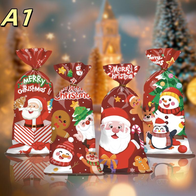 50Pcs Christmas Candy Bags Christmas Decorations Santa Gift Bag Navidad Xmas Gift Bags Christmas Cookies Packaging Bag