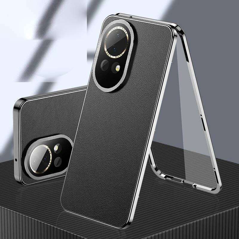 Чехол для Huawei P80 P30 P40 P70 Nova 14 13 Ultra Honor 200 100 90 80 70 Magic 8 Pro, Алюминиевый бампер с закаленным стеклом и кожаной задней панелью, Бамперы для телефона