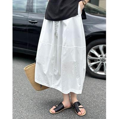 Оранжевая юбка миди в стиле ретро Zhi Spring с эластичным поясом - Свободный силуэт, стройнящая