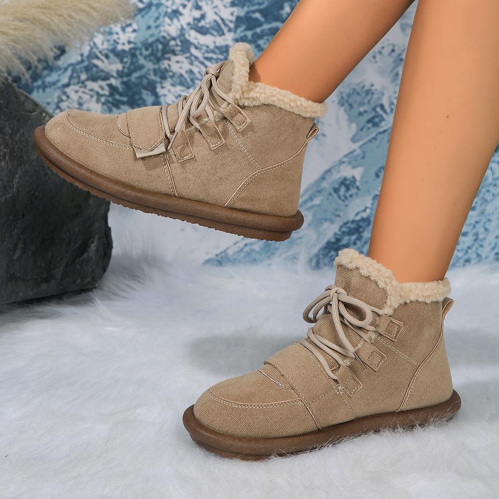 Fashion Winter Women's Keep Warm Flat Cotton Shoes Plus Velvet Lace Up Platform Boots for Women Casual Ankle Boots Women's Cotton Boots