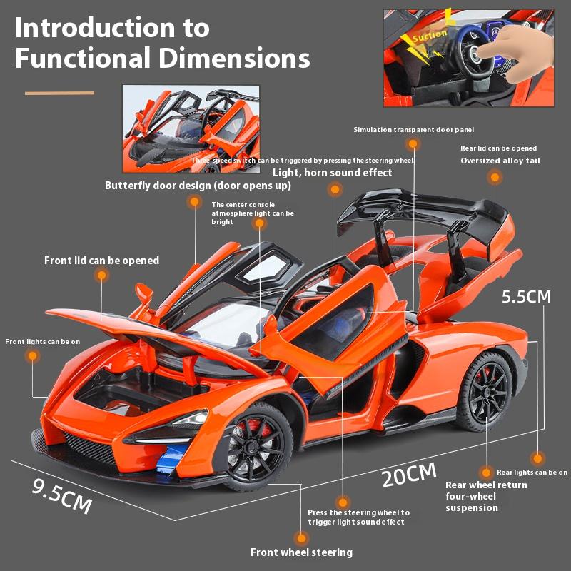 Масштаб 1/24 Сплавная модель суперкара McLaren Senna, Детская игрушечная машина со светом и звуком, Подходит для подарков на день рождения мальчикам