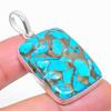 Copper Blue Turquoise Gemstone 925 Sterling Silver Jewelry Pendant 1.81"