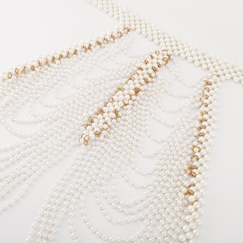 Fashion Body Chain Handmade Woven Shawl Pearl Tassel Wave Dress Wedding Costume Accessories