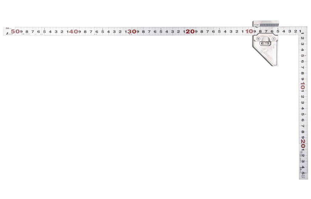 Shinwa Sokutei Flat Square, Silver, 50cm, Same Size on Both Sides, Includes Metal Square Stopper, JIS 12480
