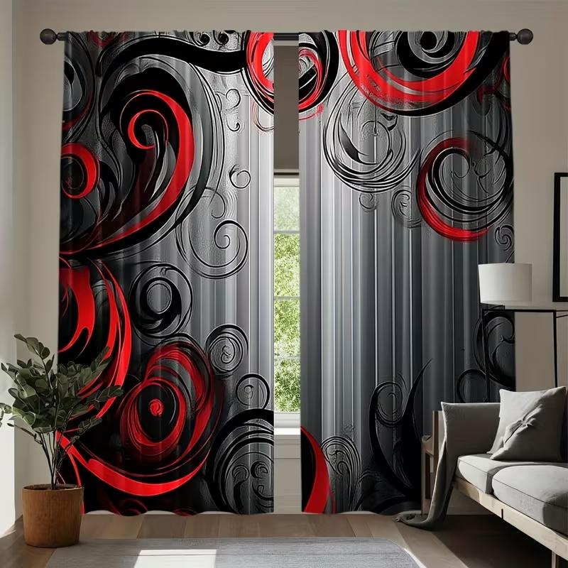 2 Pcs Dark red lines print curtains,suitable for bedroom,living room kitchen decoration,home decoration,window decoration