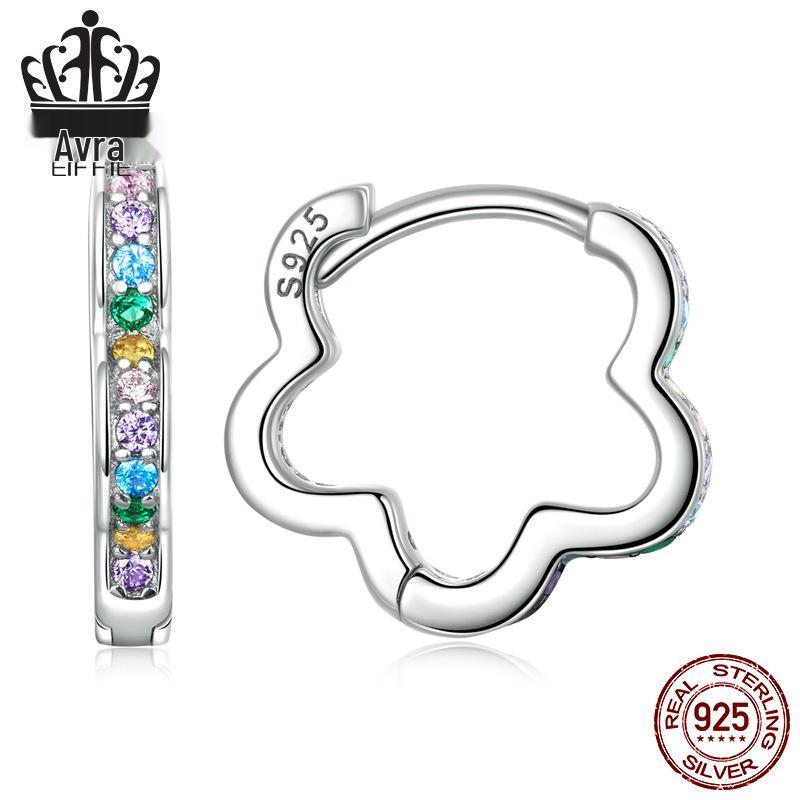 Avle Серьги-венки из стерлингового серебра S925 с платиновым покрытием, с цветным цирконом и полыми цветами, Модель BSE612.