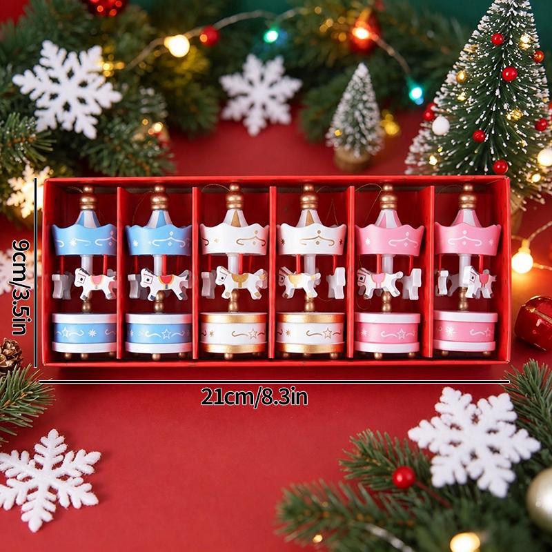 Wooden Carousel Figurine Christmas Tree Decoration Ornaments Wooden Small Train Shop Windows Display Festival Christmas Gifts 7
