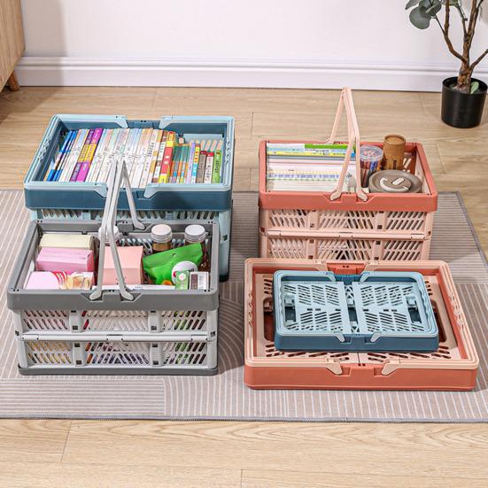 Складной ящик для хранения Пластиковая складная корзина для хранения Большая вместимость Штабелируемый ящик с ручками для офиса Спальни Кухни Игровой комнаты