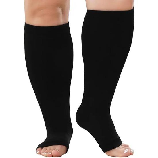 1 пара компрессионных носков большого размера для женщин с широкой голенью, с открытым носком, с градуированной медицинской поддержкой, без носка, для полетов, с компрессией