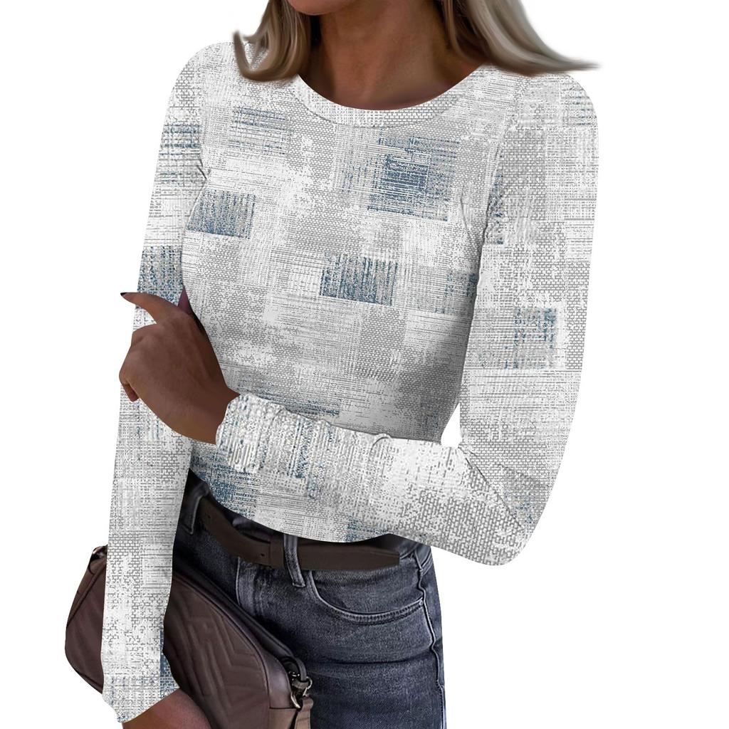 Женская и зимняя футболка с тонким низом, модная повседневная футболка с круглым вырезом и принтом, длинный рукав