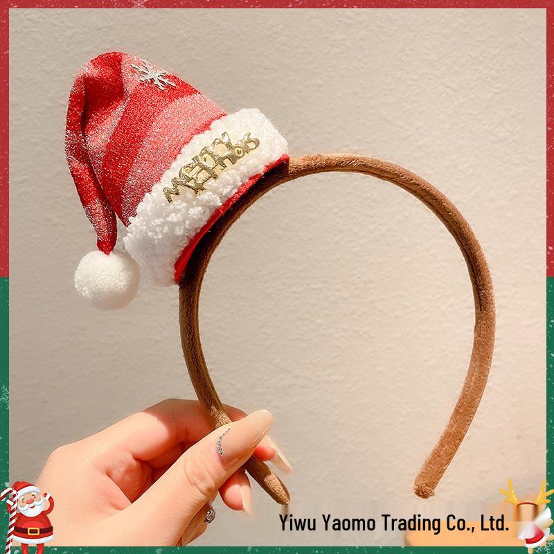 2025 Красный Ободок с Рогами Женская Рождественская Заколка для Волос Стиль Мори Аксессуар Шапка Оленя
