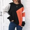 Women's Pullover Autumn and Winter Colorblocking Woven Sweater Clash Color Round Neck Casual Sweater