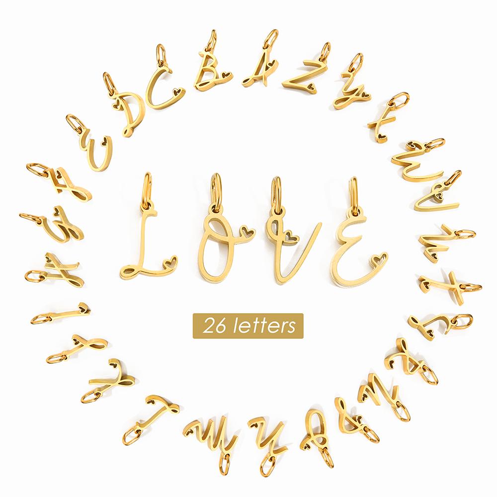 EManco Personalized Stainless Steel Heart Alphabet Pendant DIY Accessories Initials Birthday Gift A-Z
