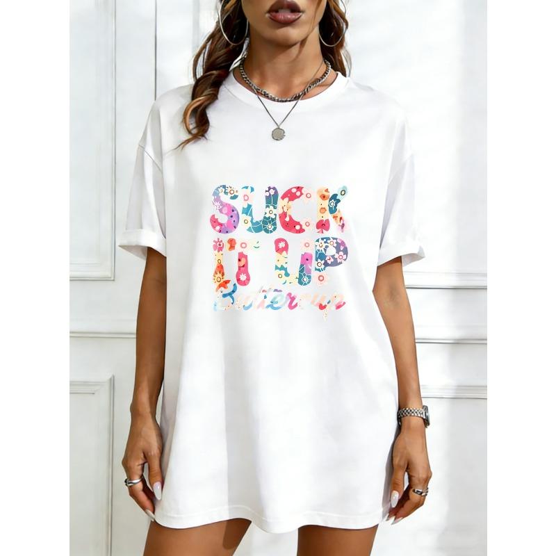 Oversized T Shirt Black Floral Print Suck It Up Buttercup Graphic Tee Casual Wear For Women Summer Outfit Streetwear Fashion