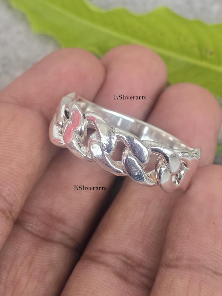 Miami Cuban Link Ring Wide Cigar Band Ring, 925 Sterling Silver Ring Chunky Fidget Meditation Ring, Anxiety Knuckle Rings, Gift For Her