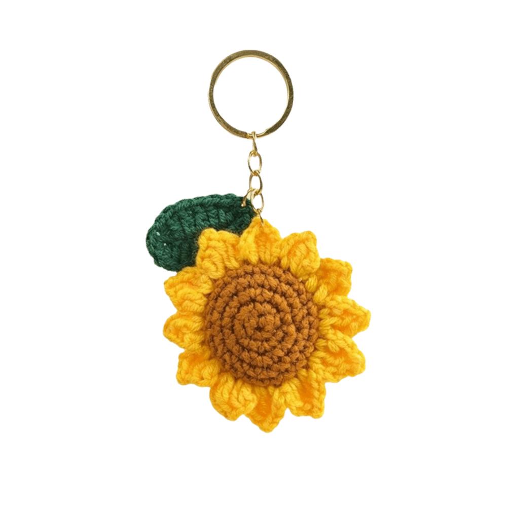 Cotton Crochet Sunflower Pendant Fabric Bag Lanyard Charm Cute Knitted Keychain  Daily