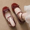 Fashion French Shallow Single Shoes Women's 2025 Summer New Temperament Block Heel Bow Mary Jane Small Leather Shoes