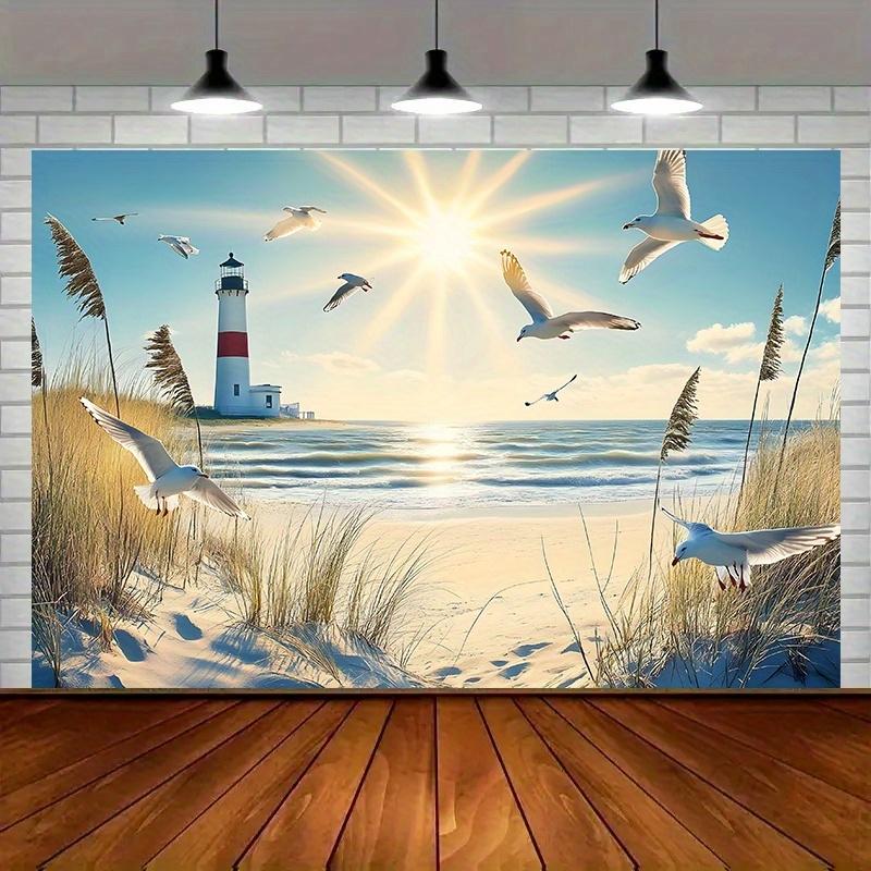 1 piece 2D flat coastal lighthouse and seagull banner - suitable for home room and event décor beach-themed decor wsj