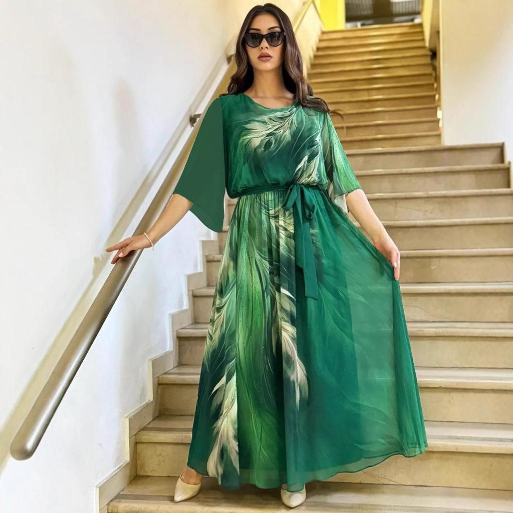 Европейское и американское платье с принтом 2025 Модель 5593