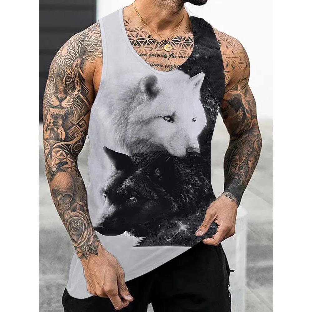Летний топ с круглым вырезом и 3D-принтом с животным узором, модная повседневная мужская майка без рукавов
