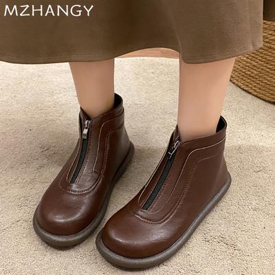 Модные женские кожаные ботильоны на плоской подошве, зимняя повседневная обувь для женщин, тренд 2025, модные зимние ботинки, дизайнерские, для платья, готические, женские ботинки челси