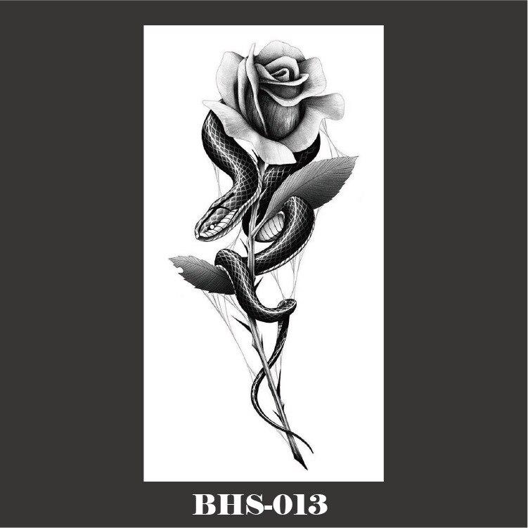 Черная змея, временные татуировки, наклейки для женщин и мужчин, водостойкая поддельная татуировка на талии, темное вино, большой размер, татуировка змеи