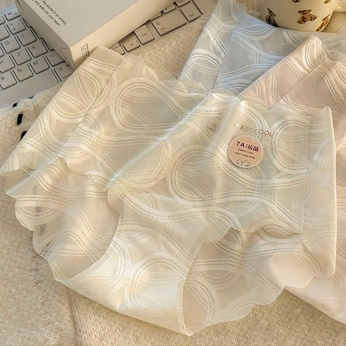 Women's Lace Seamless Underwear Women's Summer Mid-waist Pure Cotton 7A Antibacterial Extended Crotch Underwear Briefs