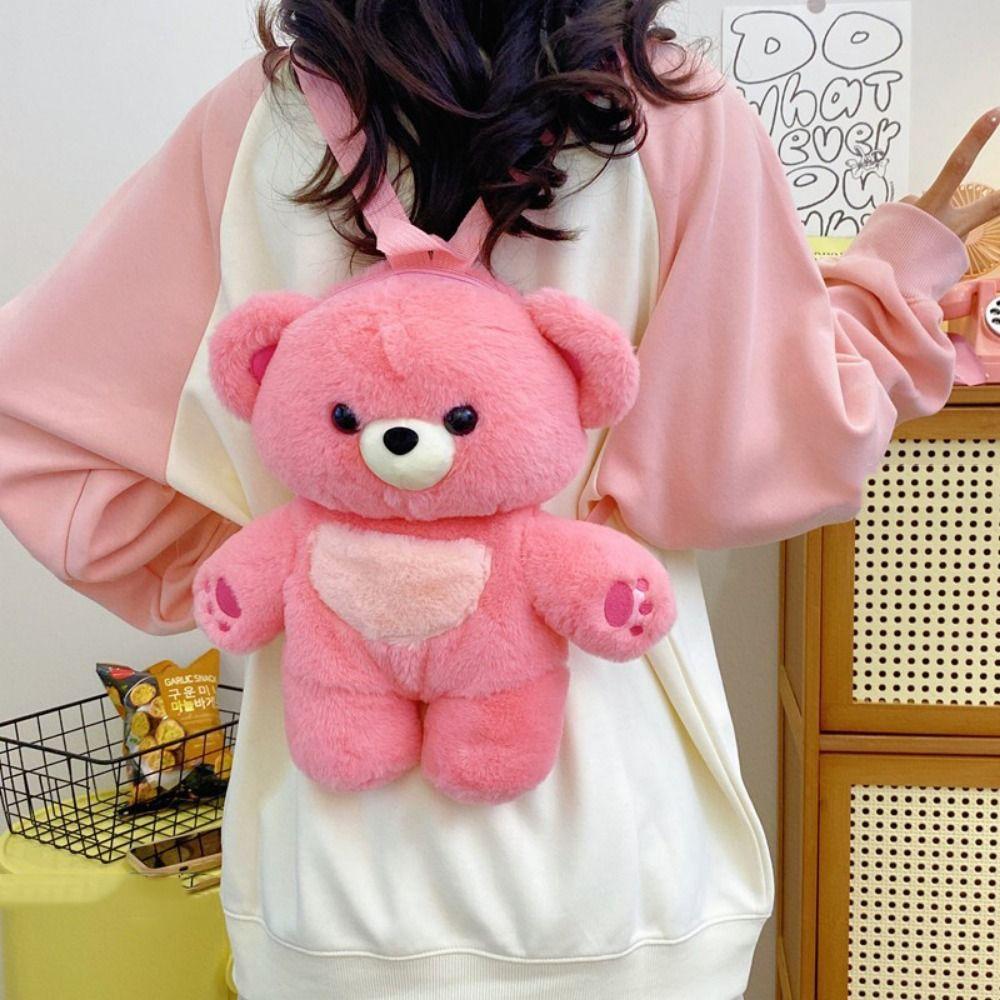 Multicolour Plush Shoulders Bag 3D Bear Animal Bag Sweet Plush Bear Backpack Outdoor