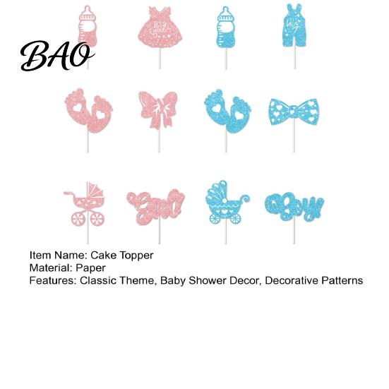 Cupcake Toppers 12Pcs Boy Girl Birthday Cake Toppers, Baby Themed Picks with Glitter Paper Theme Bottle, Stroller, Bow, Suit, Cardboard for