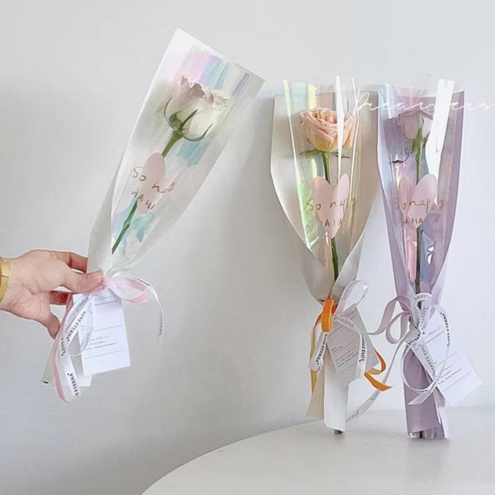 50pcs Waterproof Single Rose Sleeves Clear Bouquet Packaging Bags  For Valentine's Day