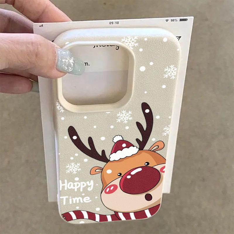 Рождественский Олень Узор Личи Чехол для Телефона для iPhone 17 16 Pro Max Air 15 14 Plus 13 12 11 XR X XS Max 16E Ударопрочный Чехол