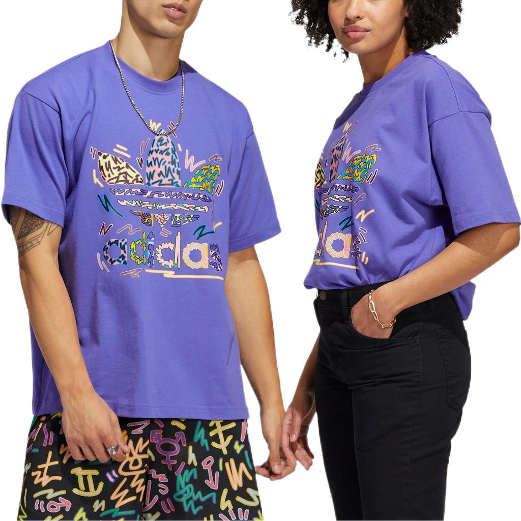 adidas originals Large Logo Alphabet Round Neck Casual Sports Short Sleeve Couple Style Purple Men's HC3077